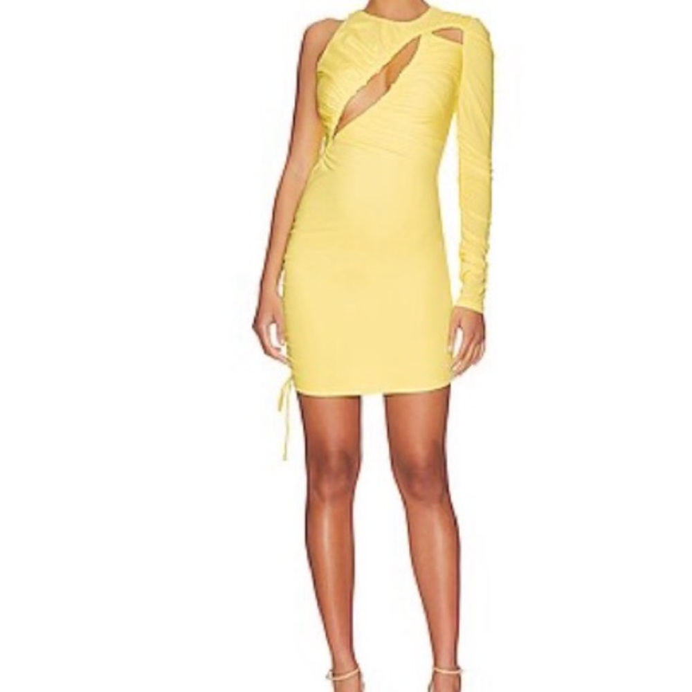 SUPERDOWN Yellow One-Shoulder Cutout Bodycon Dress